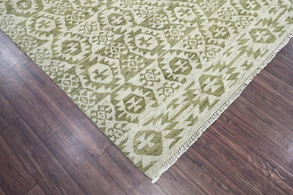10x14 Beige, Green Hand Knotted Oushak 100% Wool Southwestern Oriental Area Rug