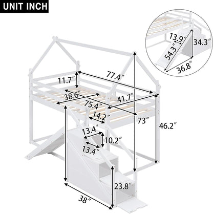 White House Twin Over Twin Bunk Bed With Slide And Stairs