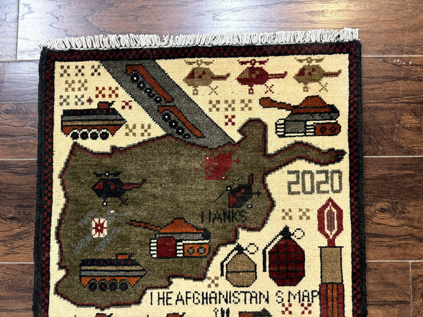 Afghan War Rug, Tanks Helicopters Guns