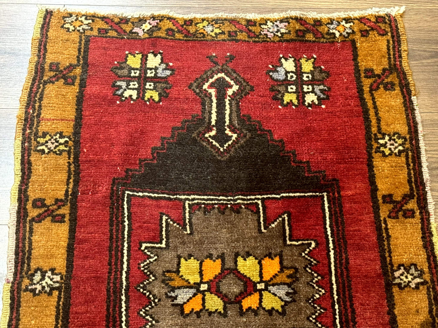 Turkish Yastik Rug 2x3, Geometric Medallion, Small Turkish Wool Rug, Red