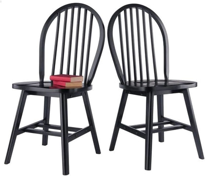 Windsor Dining Chair Set Solid Wood Black Finish 2 Pack