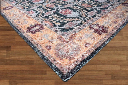 Multi Sizes Micro Printed Hand Woven Polyester Oriental Area Rug Charcoal, Peach Color