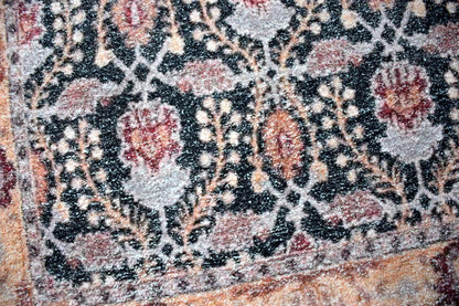 Multi Sizes Micro Printed Hand Woven Polyester Oriental Area Rug Charcoal, Peach Color