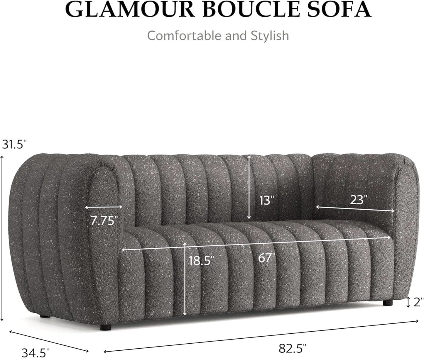 Charcoal Gray Vertical Channel Tufted 3 Piece Sofa Set