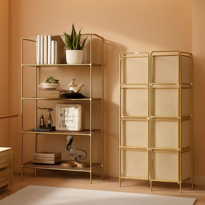 No Assembly Foldable Bookshelf 4 Tier Gold Bookcase