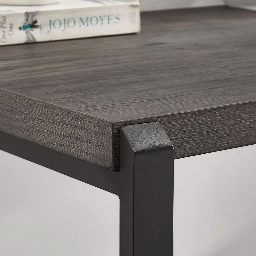 Grey Wood Rustic Industrial Computer Desk With Two Shelves