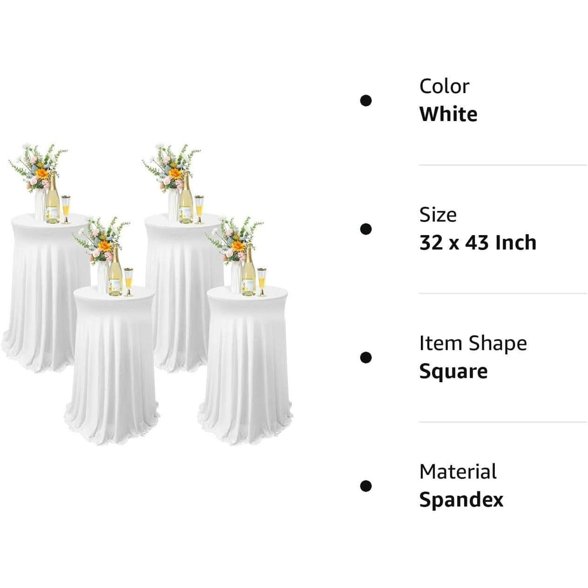 White Spandex Cocktail Tablecloths 32 Inch Round Pack Of 4