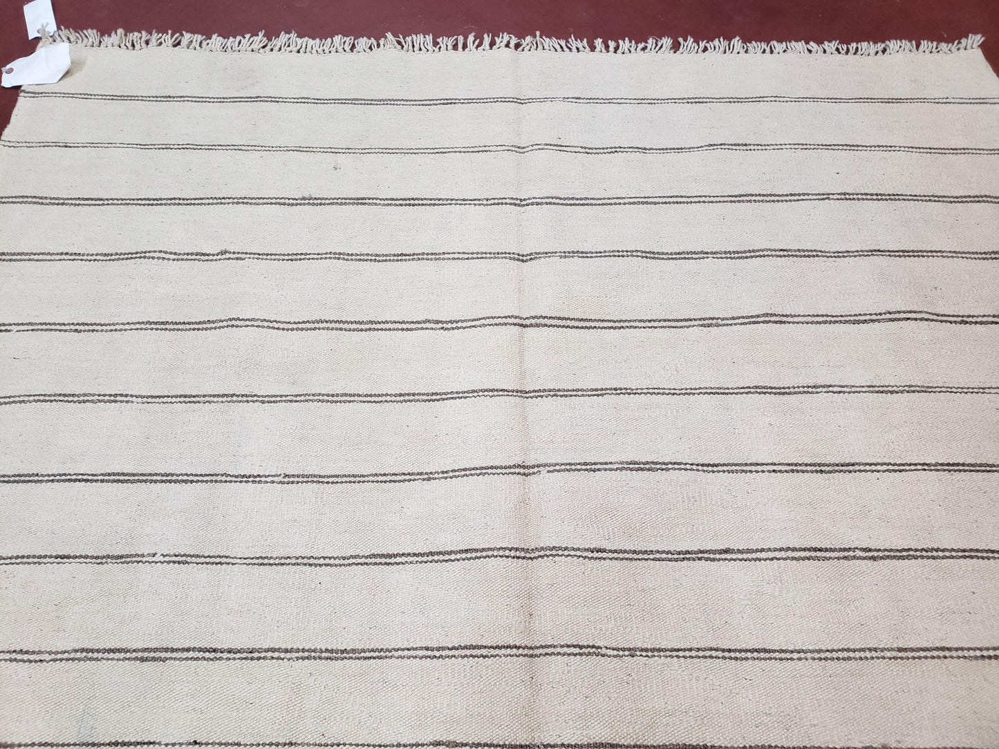 New Turkish Kilim Rug, Striped Area Rug, Southwestern Style, Off-white/Ivory Color, 5x8 Kilim Carpet, Hand-Knotted, Flatweave, Wool