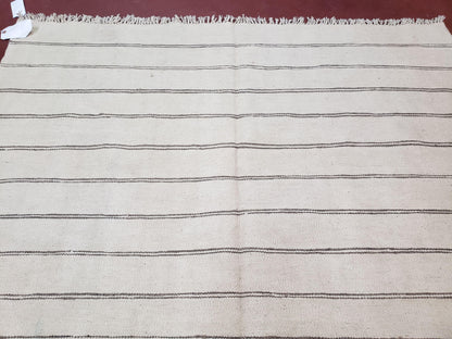 New Turkish Kilim Rug, Striped Area Rug, Southwestern Style, Off-white/Ivory Color, 5x8 Kilim Carpet, Hand-Knotted, Flatweave, Wool