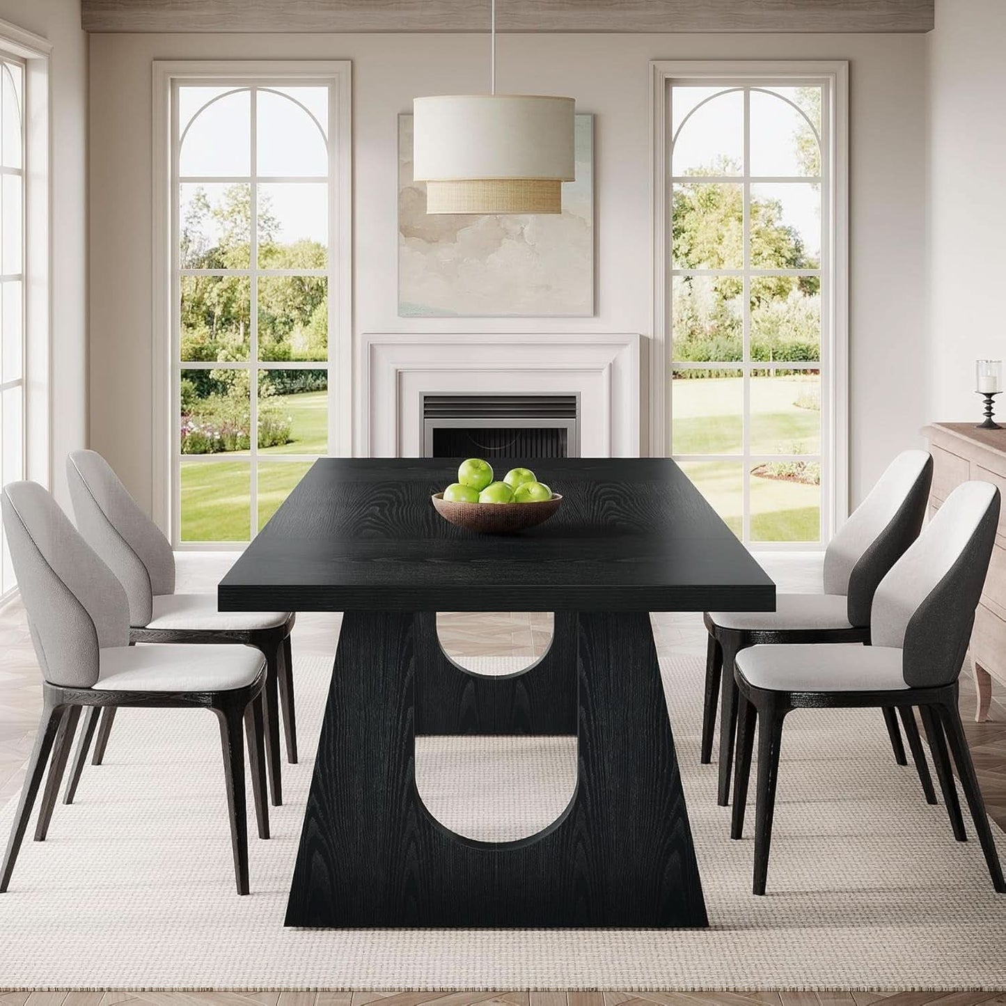 70.9 Inch Black Contemporary Rectangular Dining Table Seats 6 To 8