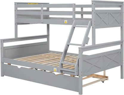 Grey Trundle Bunk Bed Twin Over Full With Guardrail