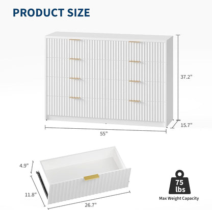 White Solid Maple Dresser Anti Tip LargeCapacityDrawers
