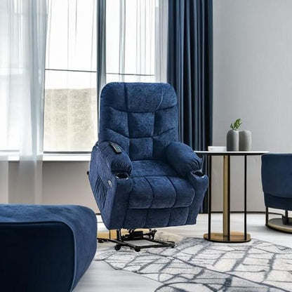 Power Lift Recliner Chair Navy Blue With Extended Footrest