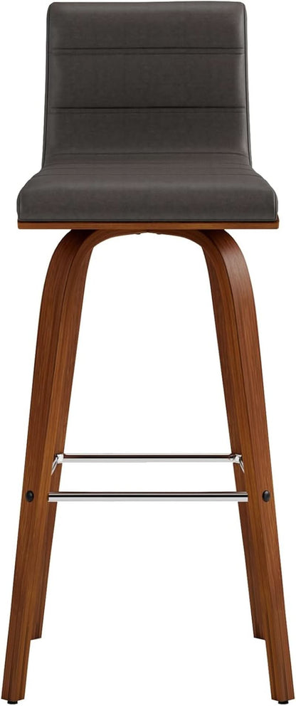 Mid-Century Modern Barstool Grey Faux Leather Wood Finish