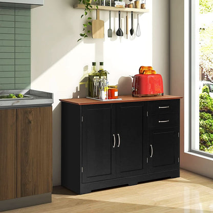 Buffet Credenza Console Table With Drawers In Oak Finish