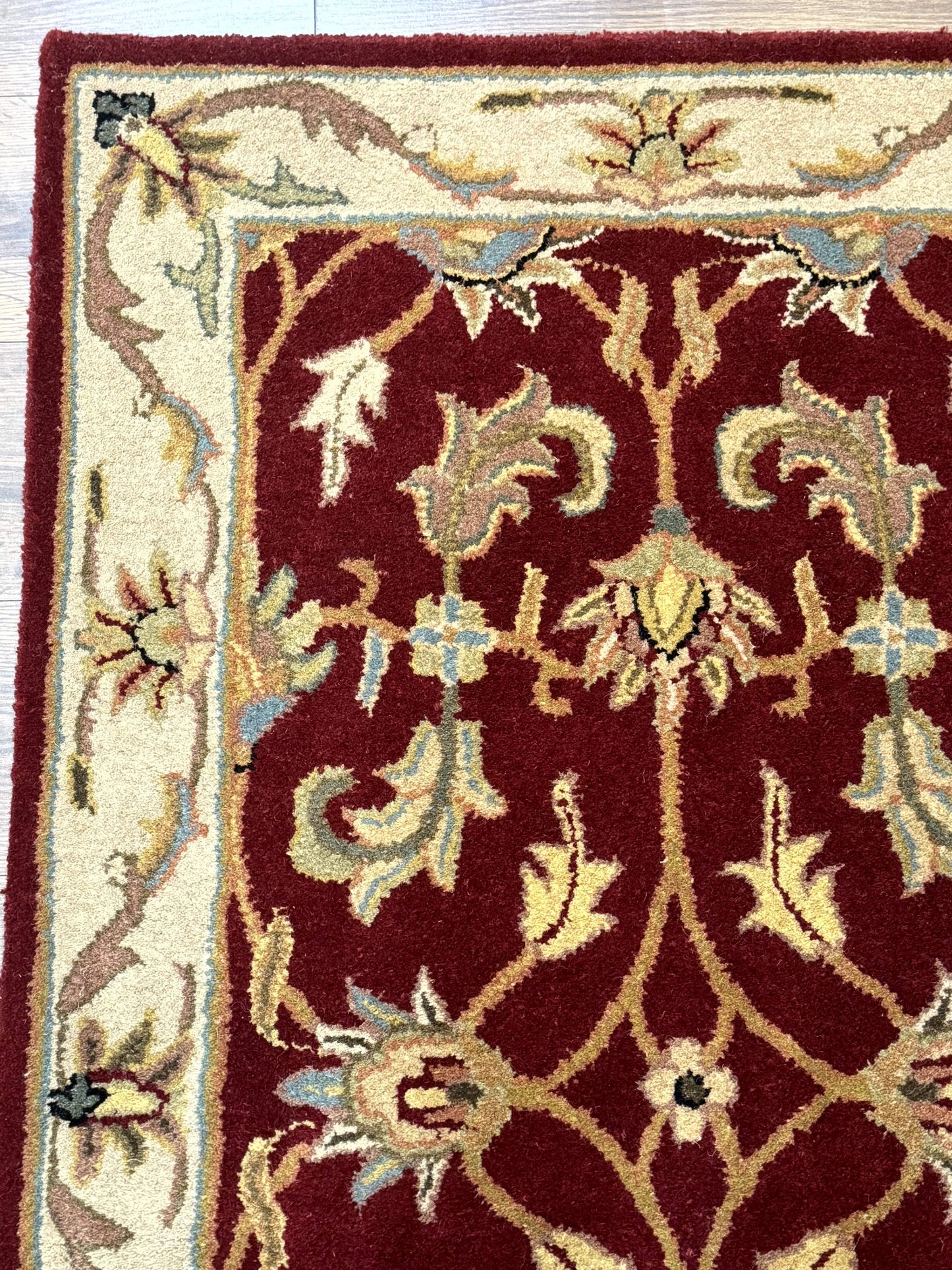 Small Floral Wool Rug 3x5, Safavieh Heritage Collection, Dark Red, Pair A