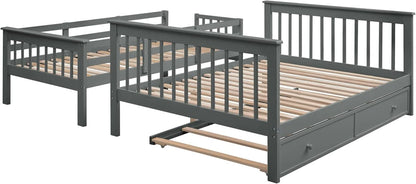Twin Over Full Bunk Bed With Trundle Storage Shelves Grey