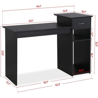 Black Wooden Computer Desk With Storage Drawer Cpu Stand