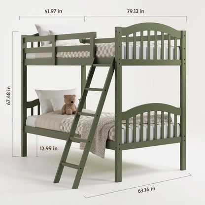 Olive Twin Over Twin Bunk Bed Converts To Two Beds