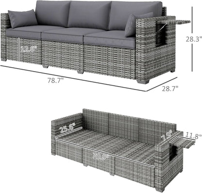 Three Seater Wicker Sofa with Side Tray Tables
