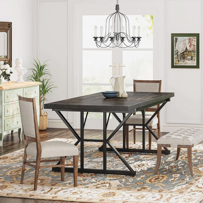 Farmhouse Dining Table 70.8 Inch Heavy Duty Metal Legs
