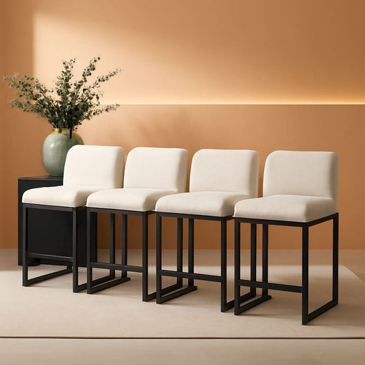Set Of 4 Counter Height Bar Stools PU Leather With Back
