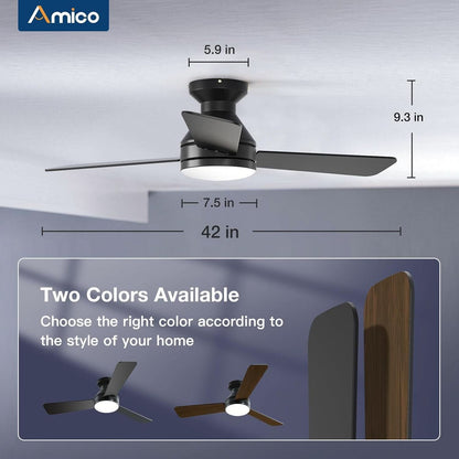 42 Inch Black Low Profile Ceiling Fan With Light And Remote