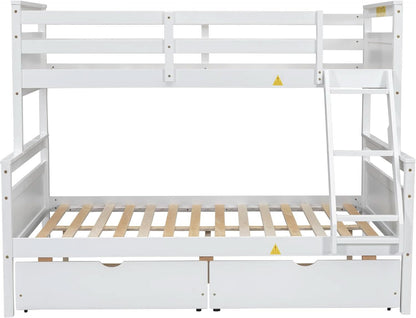 White Twin Over Full Bunk Bed With Storage Drawers