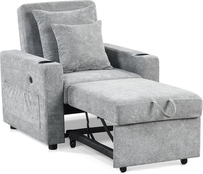 Convertible Sleeper Chair Bed With Linen Upholstery