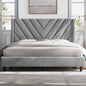 Queen Upholstered Bed Frame With Winged Tufted Headboard Light Gray