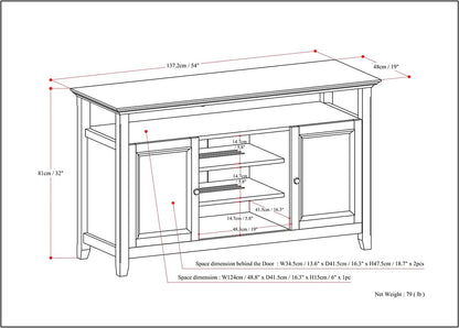 TV Media Stand 54 Inch Wide Golden Brown Cabinet Storage