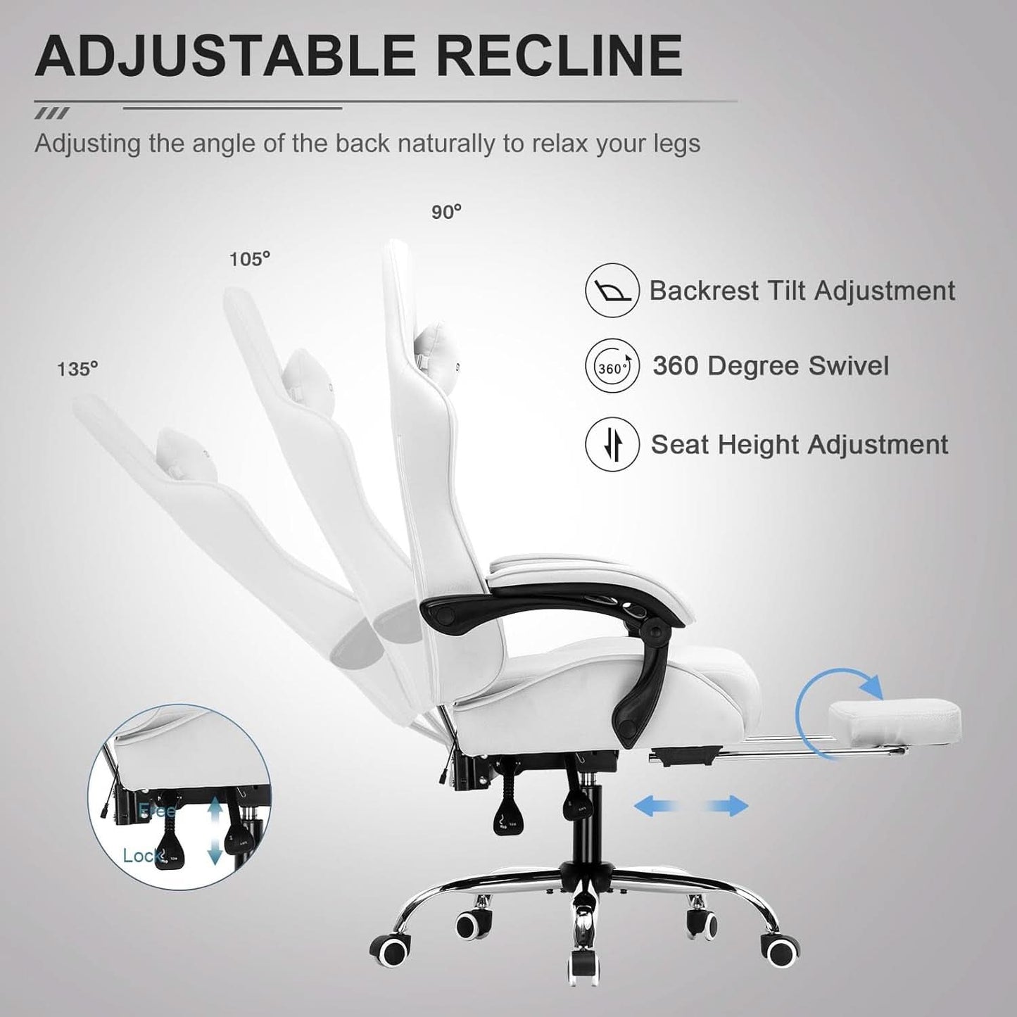 Ergonomic Gaming Chair With Footrest And Lumbar Support