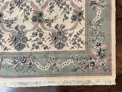 Belgium Power Loomed Rug 8x11, Ivory and Green, Wool Carpet, Floral