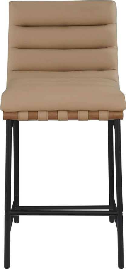 Burke Counter Stool Tan Vegan Leather Matte Black Frame
