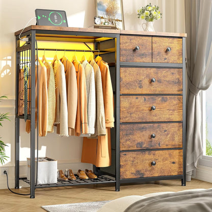 Brown Walnut Storage Dresser With RGB Lighting 49 Inch Wide