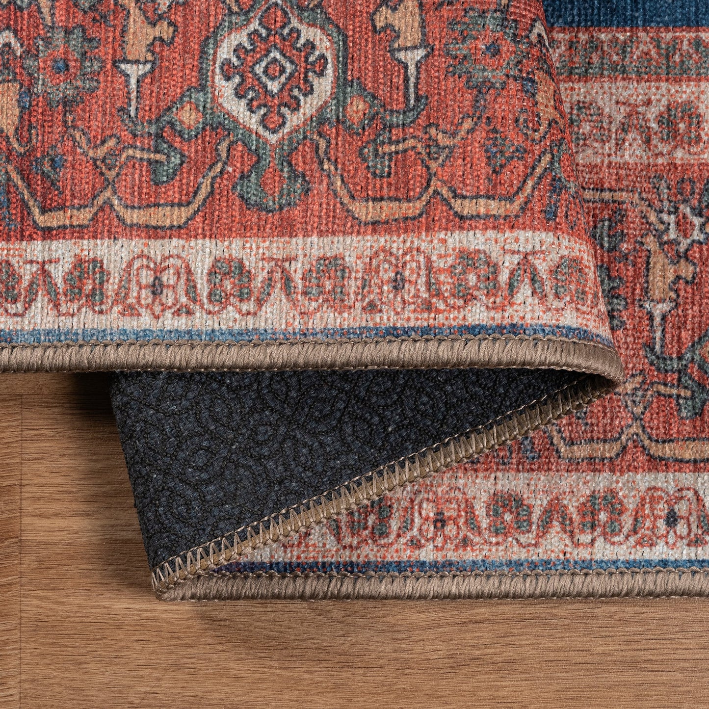 Navy Blue Brick Oushak Area Washable Rug