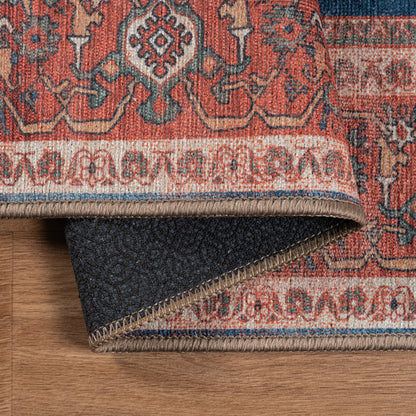 Navy Blue Brick Oushak Area Washable Rug