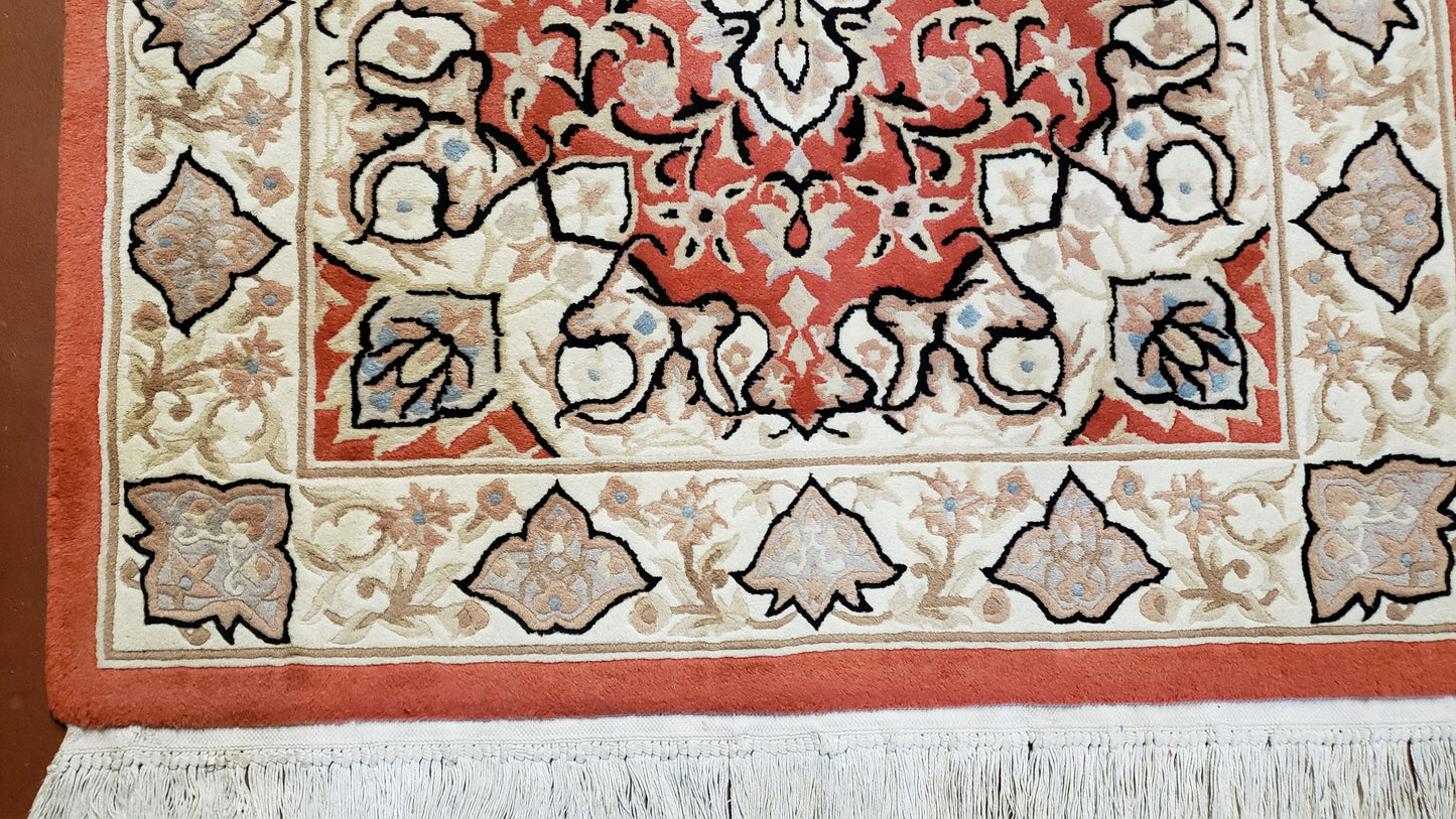 3x5 Red Chinese Plush Rug, Hand Knotted Soft Wool Carpet, Medallion Rug, Fine Vintage Rug, 120 Line, Small Area Rug