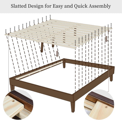 Queen Platform Bed Frame Dark Walnut Underbed Storage