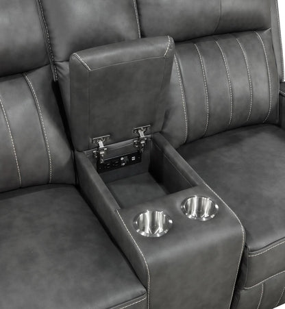 Gray Faux Leather Reclining Loveseat With Manual Recline