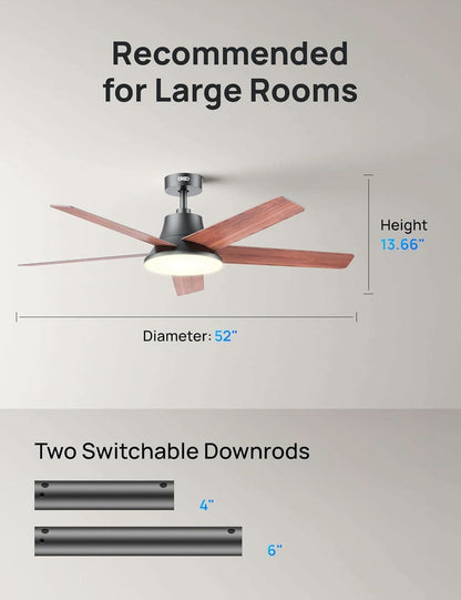 52 Inch Ceiling Fan With Dimmable LED Lights Remote