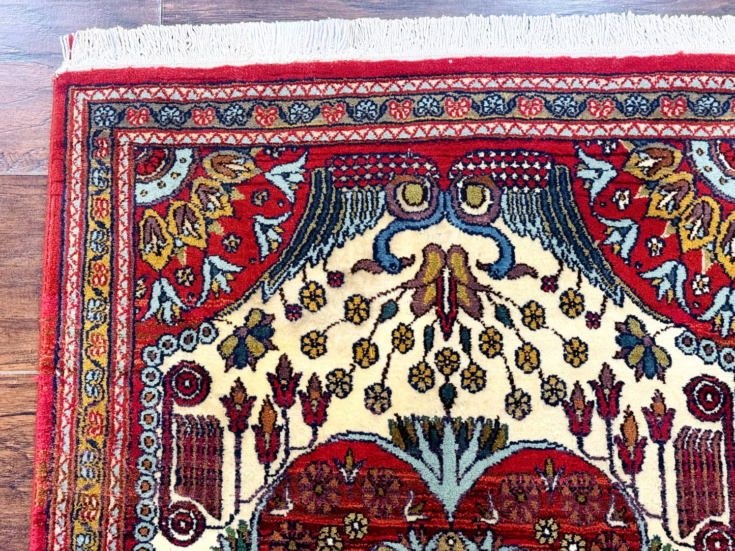 Persian Bijar Rug 2.6 x 4, Antique Carpet, Brick Red and Ivory