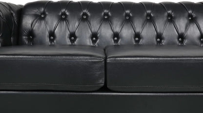 3 Seater PU Chesterfield Sofa Black Tufted Nailhead Trim