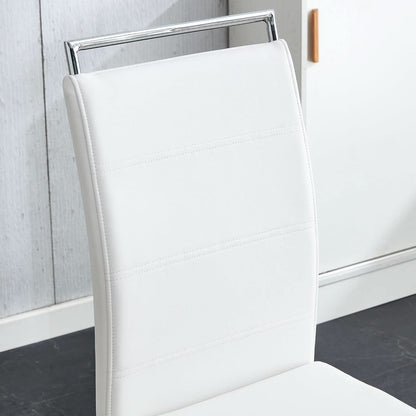 White PU Leather Dining Chair Set High Back Upholstered