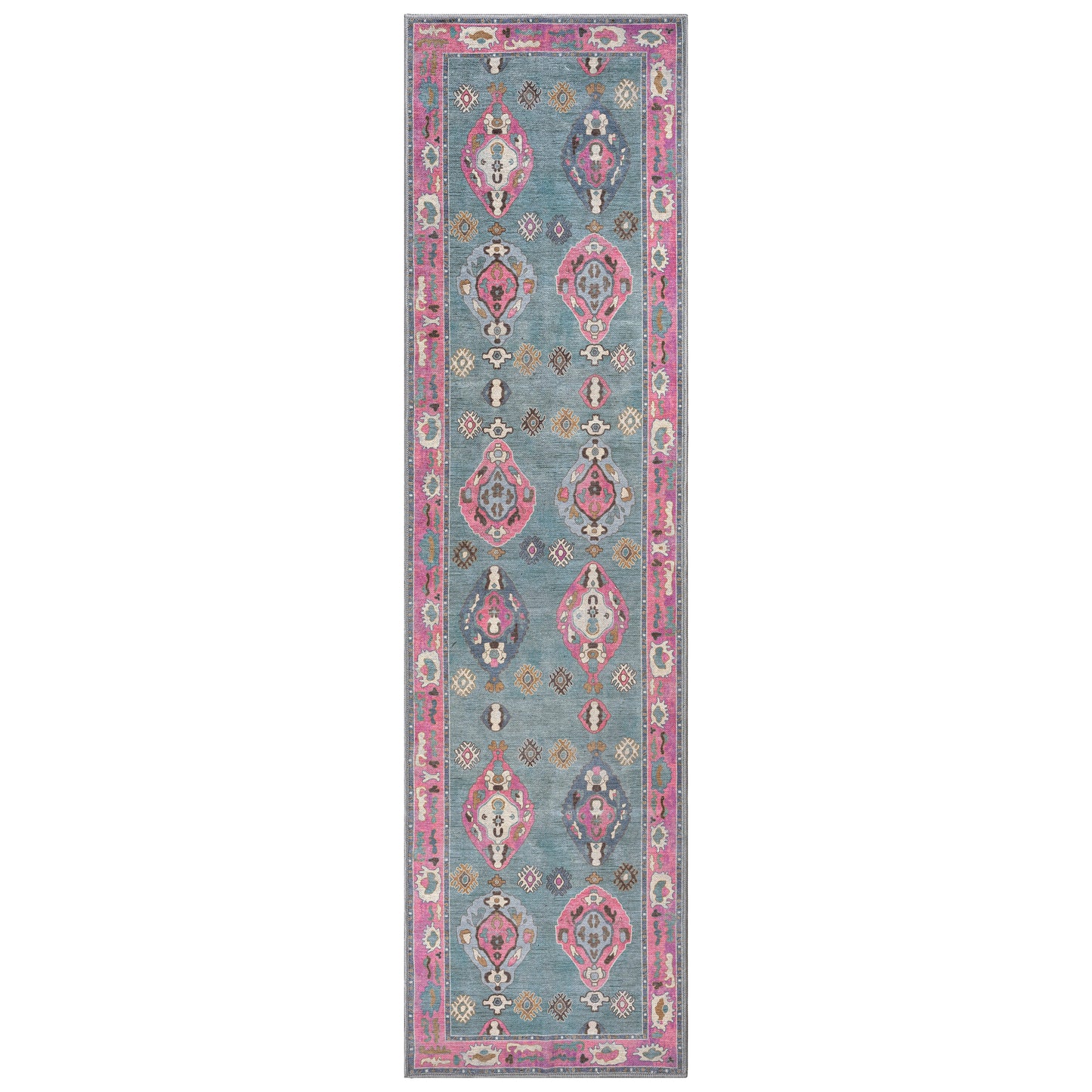 Green Pink Oushak Washable Rug