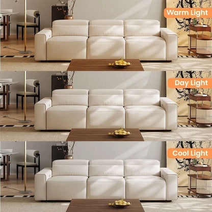 Beige 108 Inch Ultra Power Leather Modular Sectional