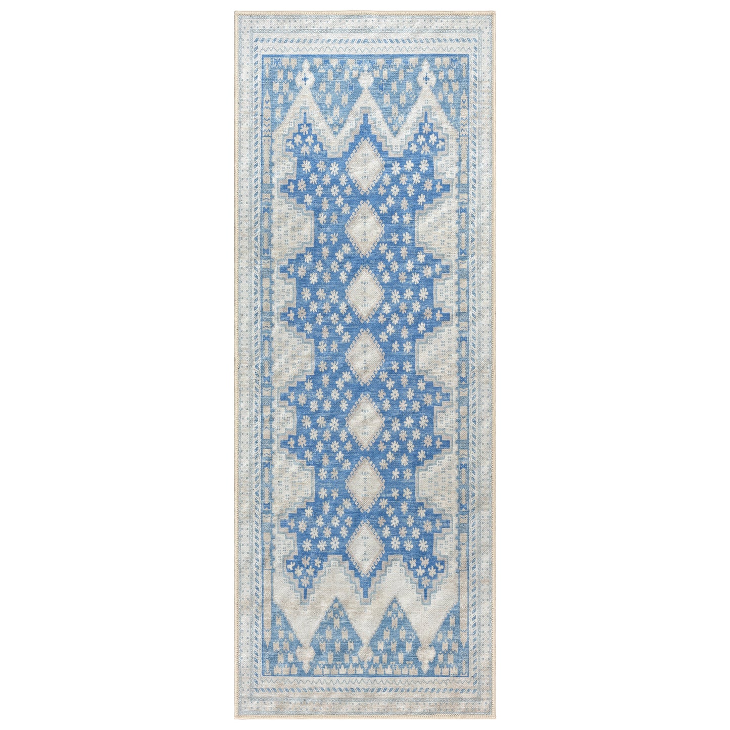 Beige Blue Boho Oushak Washable Rug
