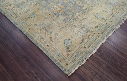 Multi Size Blue Hand Knotted Traditional Oushak Wool Oriental Area Rug