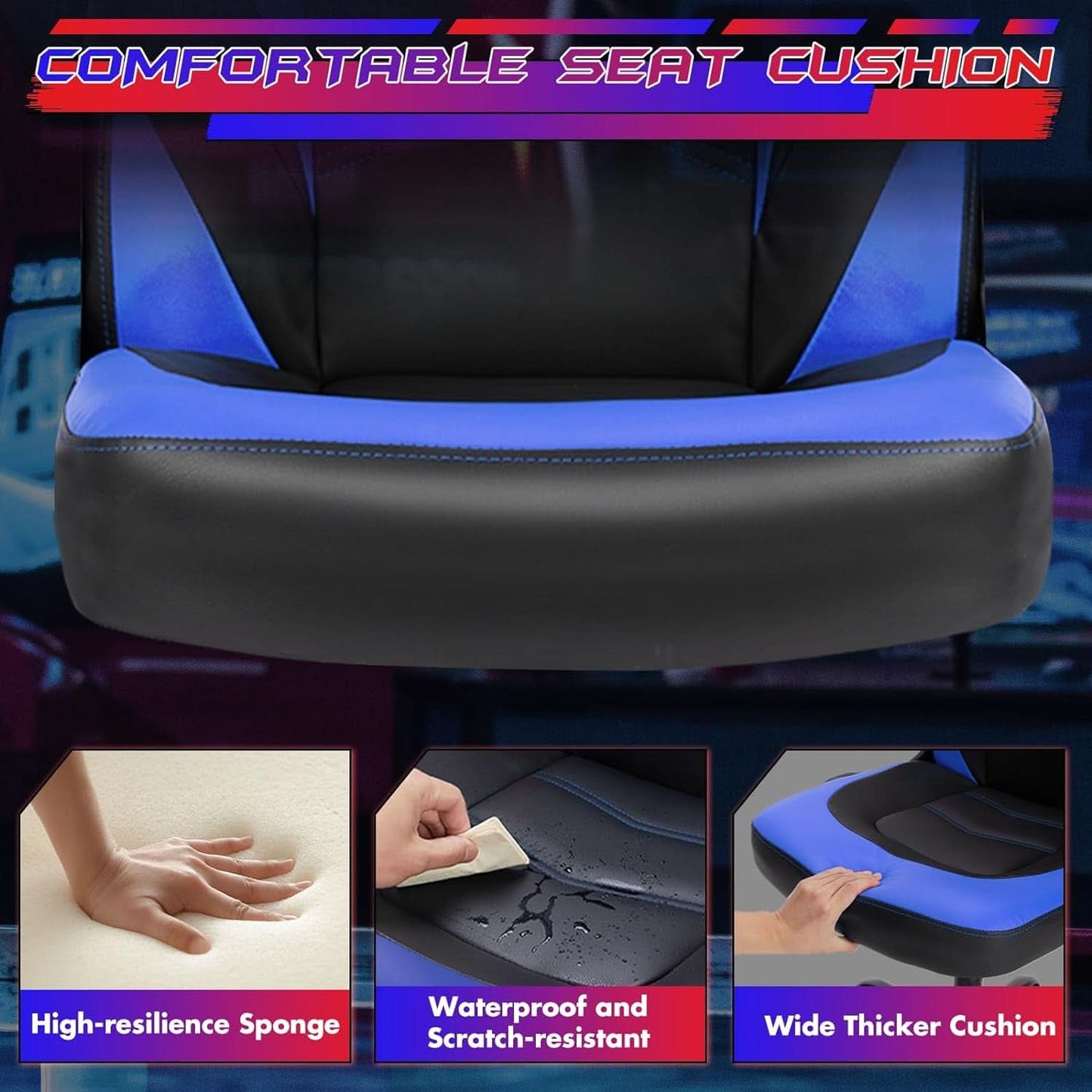 Computer Gaming Desk Chair Ergonomic Adjustable Black Blue