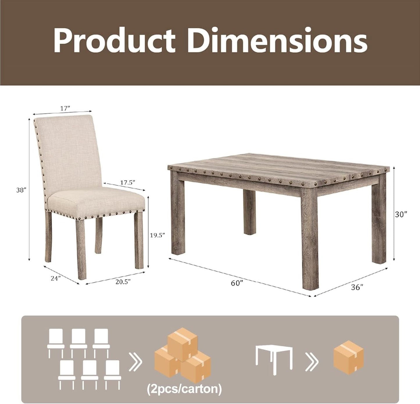 Rustic Dining Table Set Six NailheadAccents Chairs